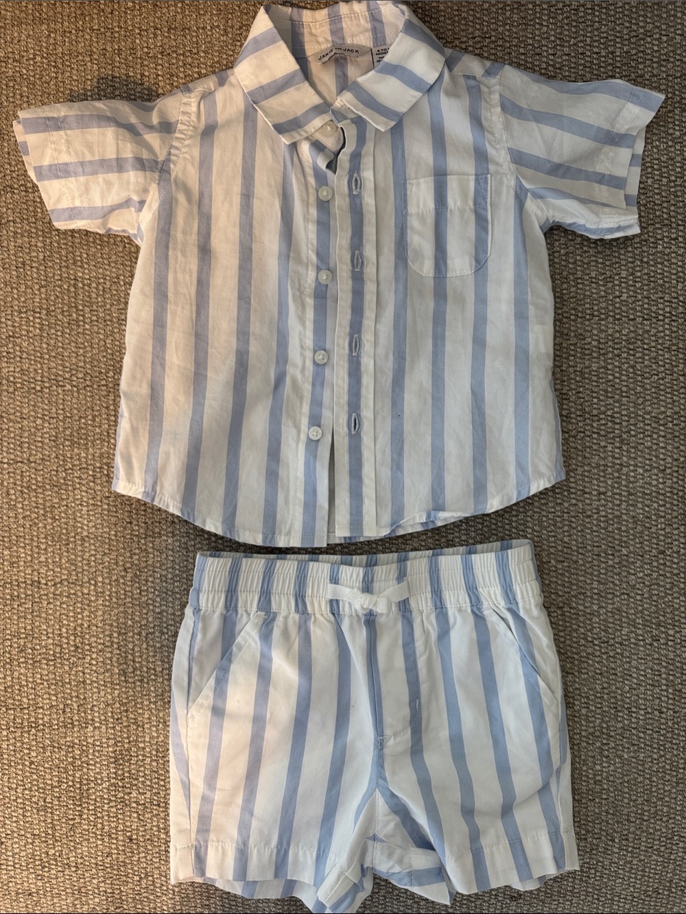Janie and Jack 6-12 months two piece set blue and white stripes. Worn once